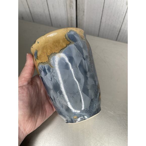 Vintage Crystalline Porcelain Vase Artist Signed Nelson Blue Metallic - Picture 3 of 7